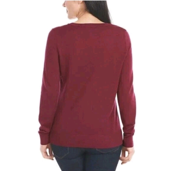 Katherine Barclay Womens Extra Fine Merino Wool V Neck Sweater Cranberry Medium - Picture 2 of 10